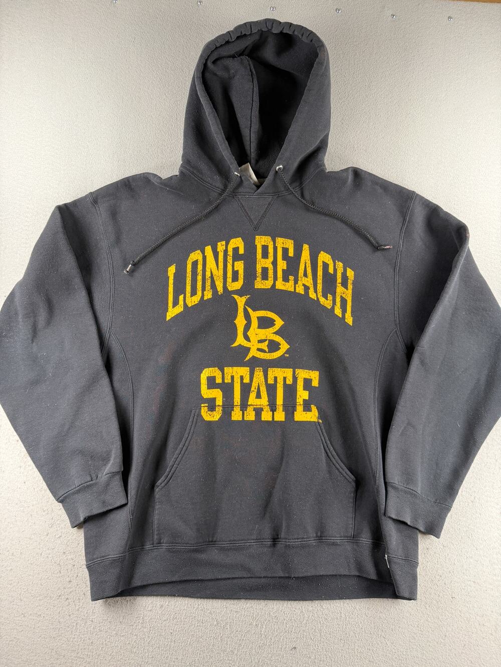 Vintage Russell Athletic Long Beach State Hoodie Black Gold Distressed L
